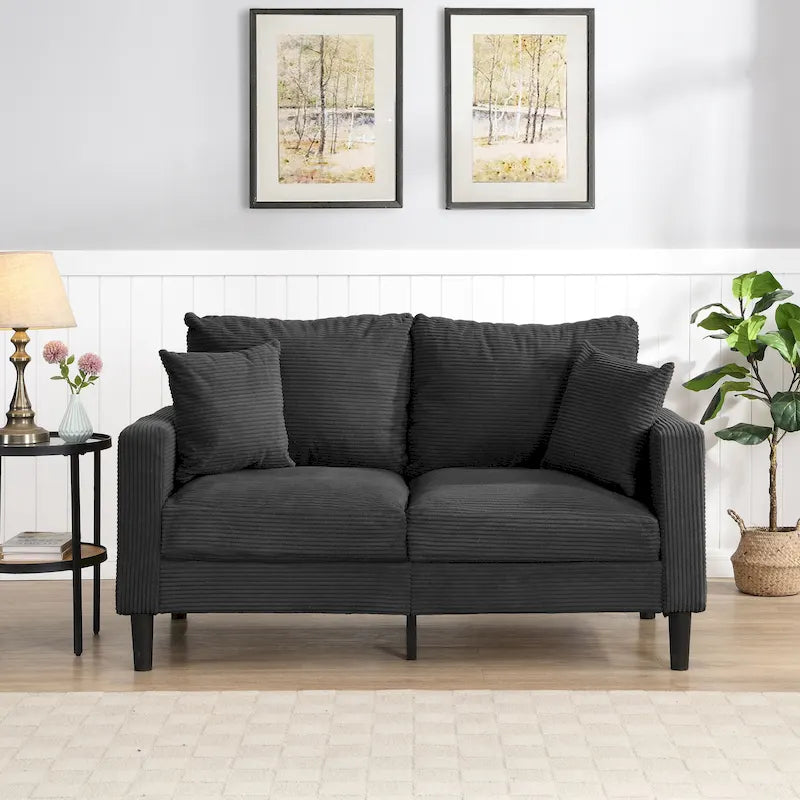 Modern Upholstered Sofa with 2 Pillows and High Density Foam Cushion, Wooden Frame for Home Lounge Area and Office