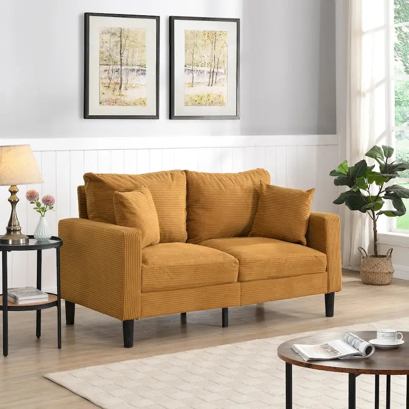 Modern Upholstered Sofa with 2 Pillows and High Density Foam Cushion, Wooden Frame for Home Lounge Area and Office