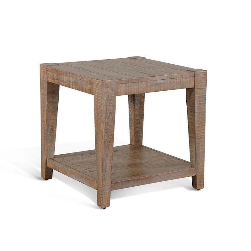 Side End Table, 1 Shelf, Light Brown Mahogany, 24 Inch Square