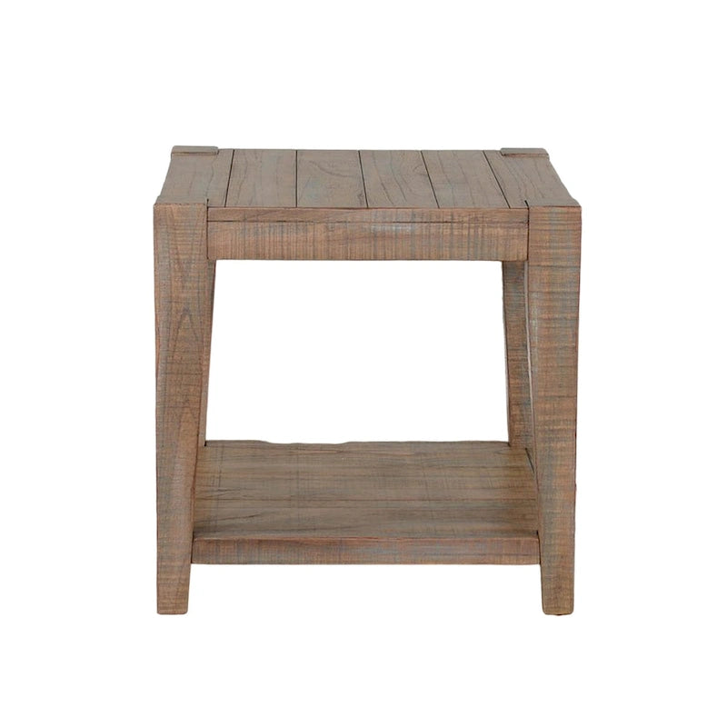 Side End Table, 1 Shelf, Light Brown Mahogany, 24 Inch Square