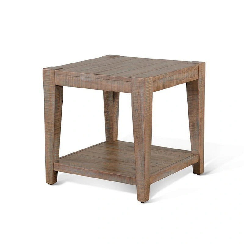 Side End Table, 1 Shelf, Light Brown Mahogany, 24 Inch Square