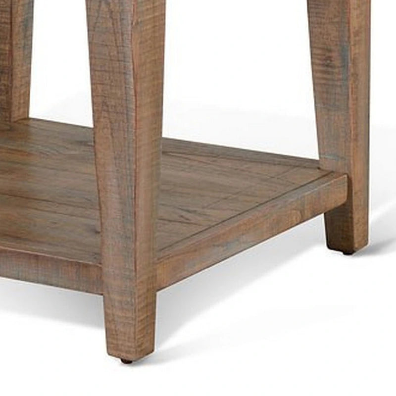 Side End Table, 1 Shelf, Light Brown Mahogany, 24 Inch Square