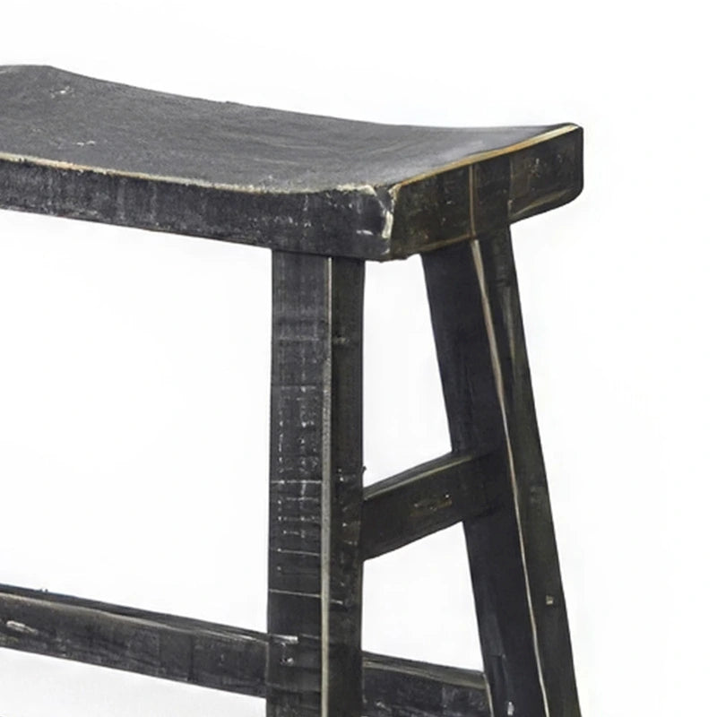 Counter Height Bench, 33 Inch Rustic Black Mahogany Wood Frame