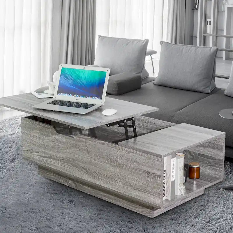 Adjustable Lift-Top Coffee Table in Walnut or Grey with Storage