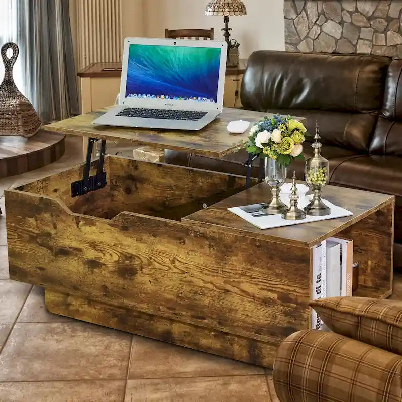 Adjustable Lift-Top Coffee Table in Walnut or Grey with Storage