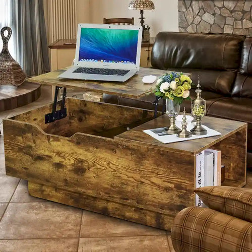 Adjustable Lift-Top Coffee Table in Walnut or Grey with Storage