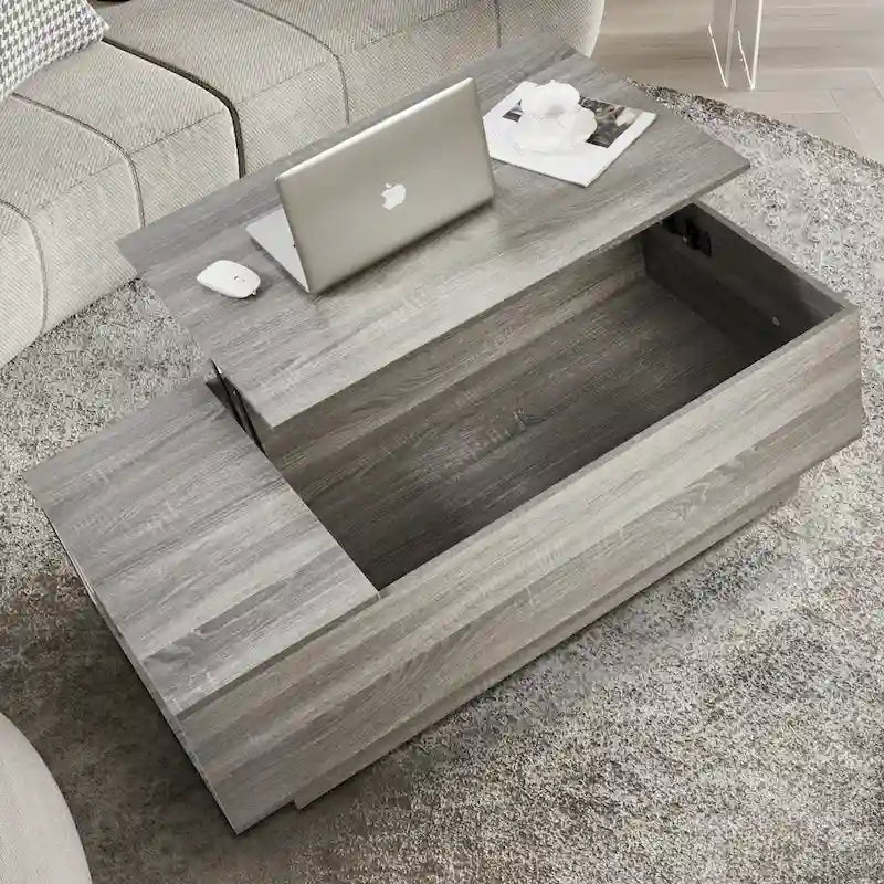 Adjustable Lift-Top Coffee Table in Walnut or Grey with Storage