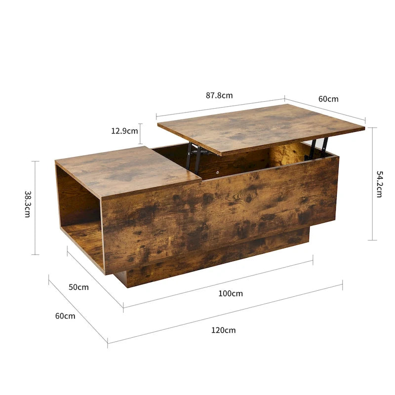 Adjustable Lift-Top Coffee Table in Walnut or Grey with Storage