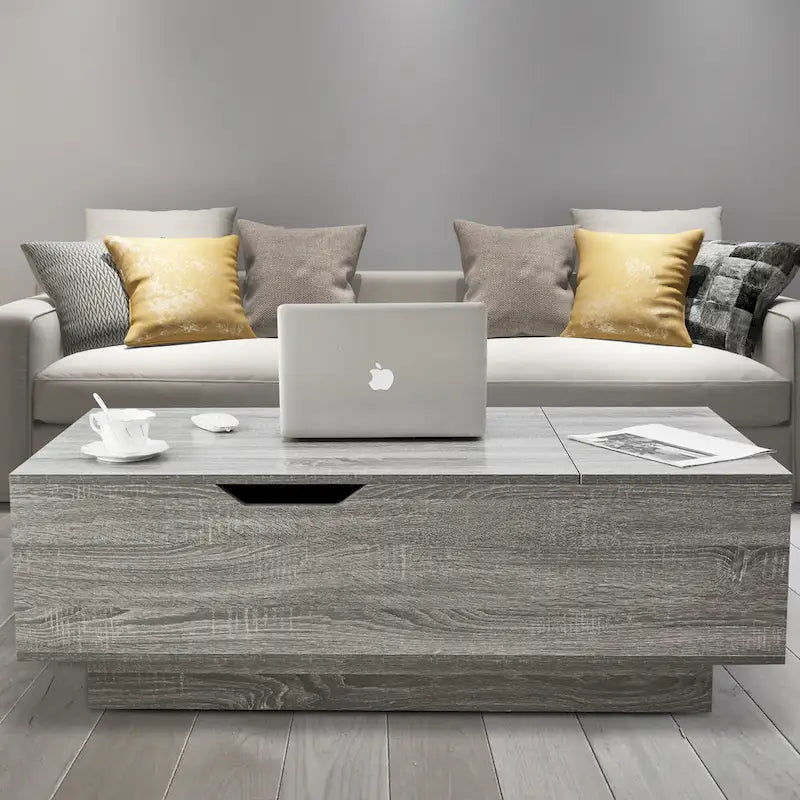 Adjustable Lift-Top Coffee Table in Walnut or Grey with Storage