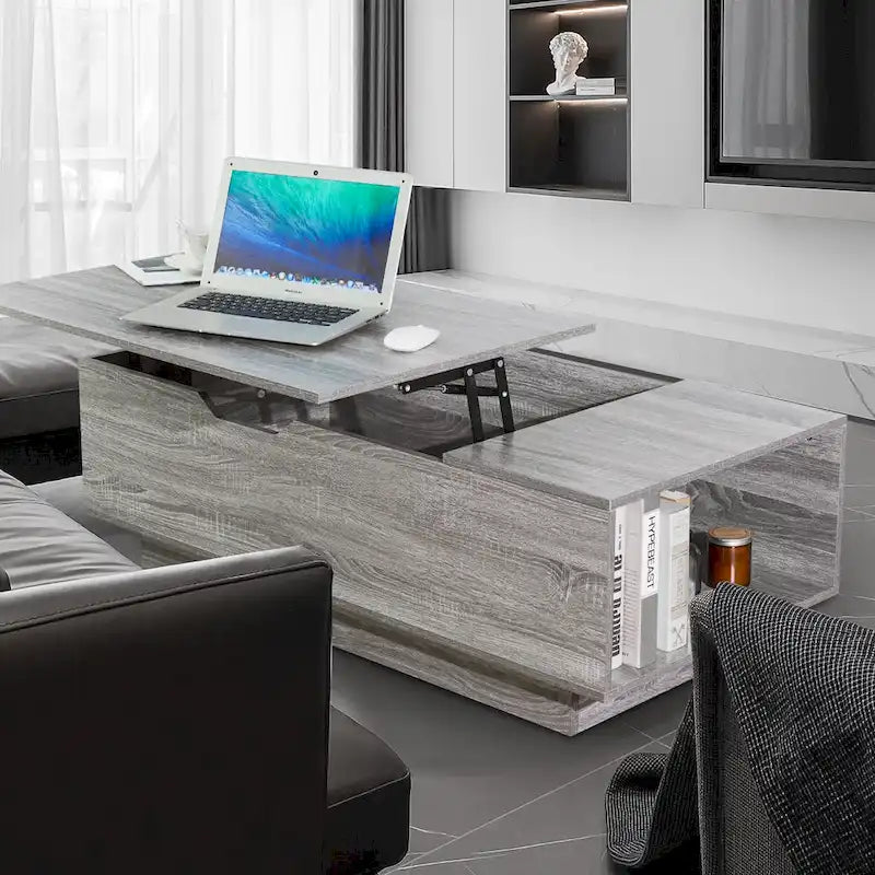 Adjustable Lift-Top Coffee Table in Walnut or Grey with Storage