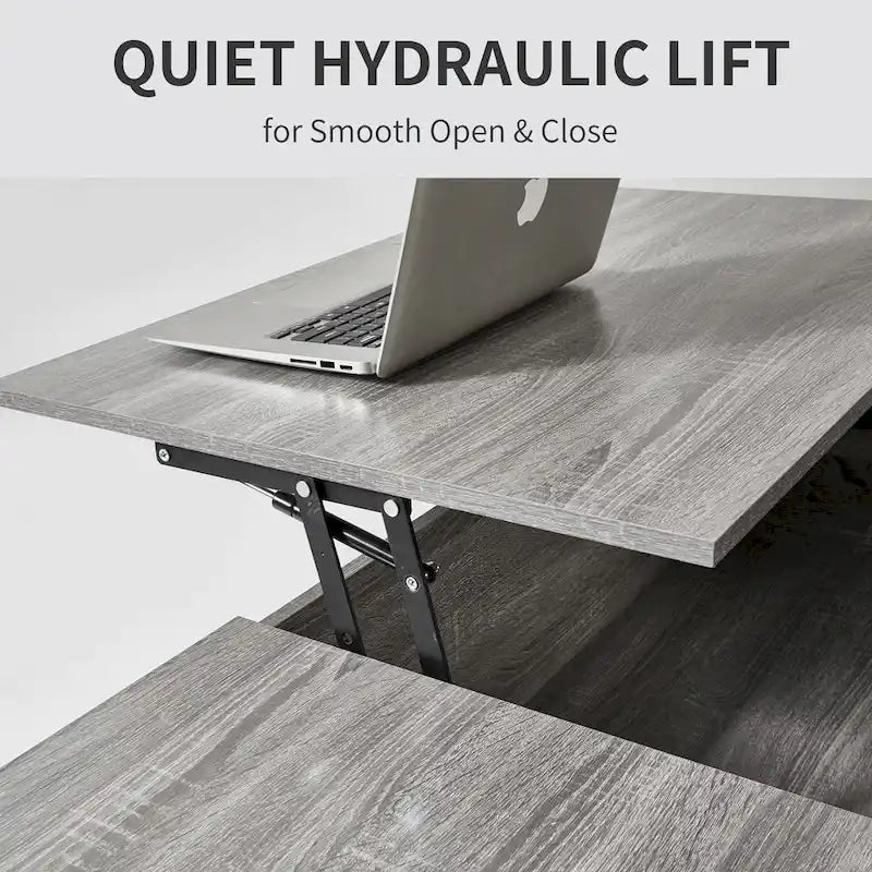 Adjustable Lift-Top Coffee Table in Walnut or Grey with Storage