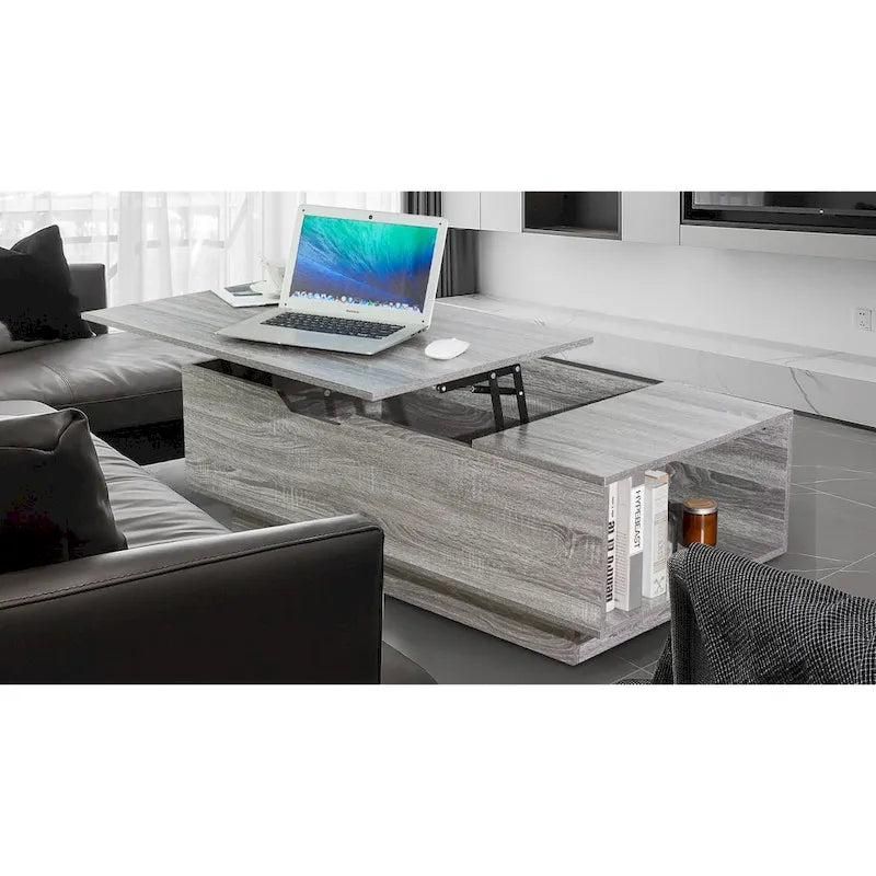 Adjustable Lift-Top Coffee Table in Walnut or Grey with Storage