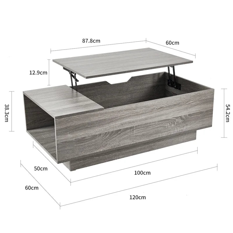 Adjustable Lift-Top Coffee Table in Walnut or Grey with Storage