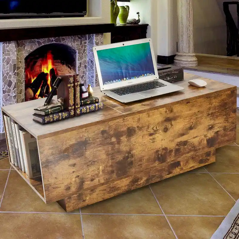 Adjustable Lift-Top Coffee Table in Walnut or Grey with Storage