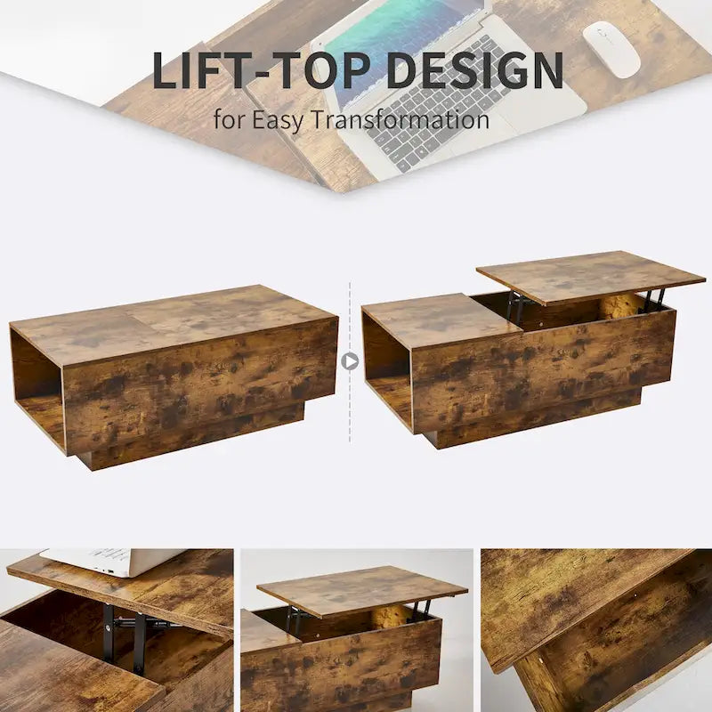 Adjustable Lift-Top Coffee Table in Walnut or Grey with Storage