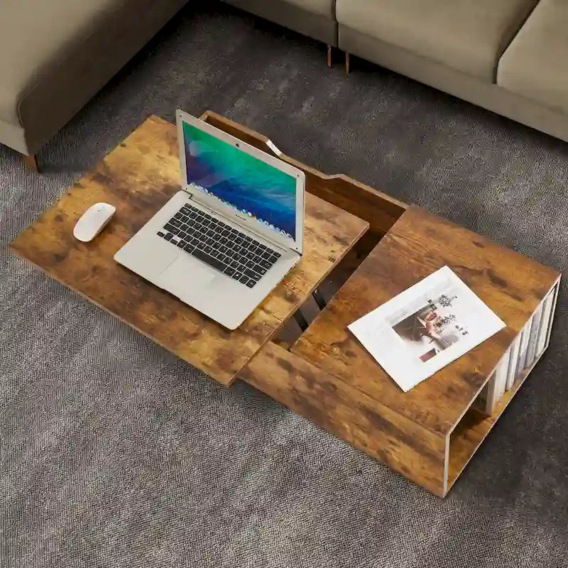 Adjustable Lift-Top Coffee Table in Walnut or Grey with Storage