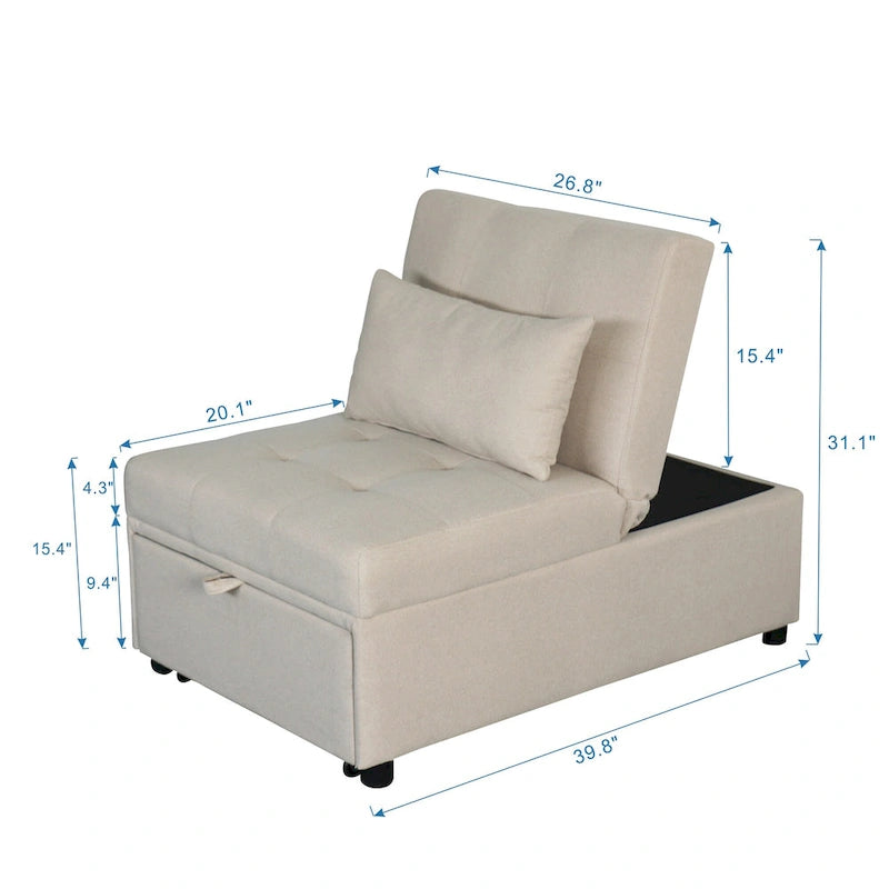 Multi-Functional Folding Ottoman Sofa Bed with Lounge Chair Conversion