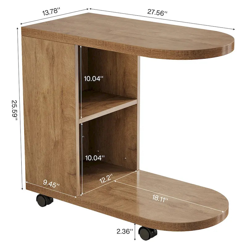 C-Shaped Sofa Side Table with Mobile Storage