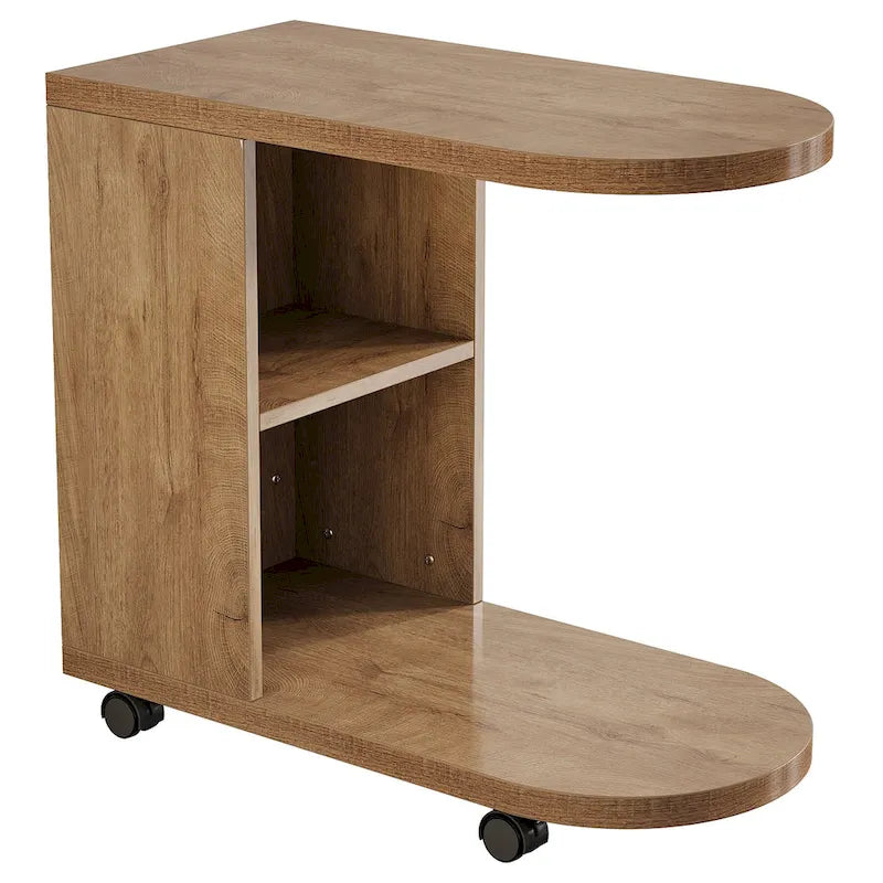 C-Shaped Sofa Side Table with Mobile Storage