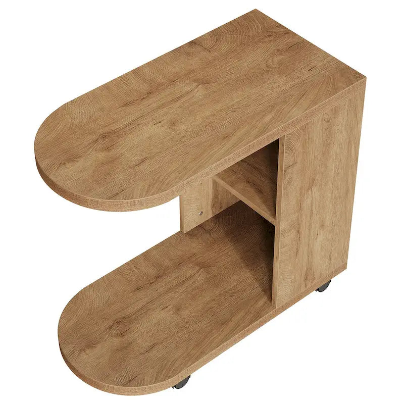 C-Shaped Sofa Side Table with Mobile Storage