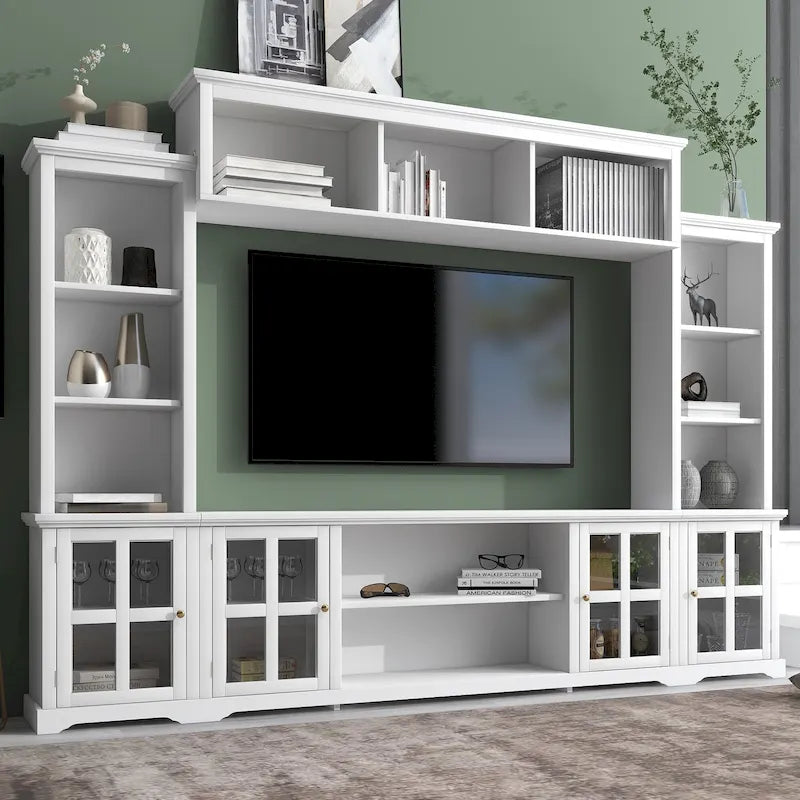 Entertainment Wall Unit with Bridge and Tempered Glass Doors