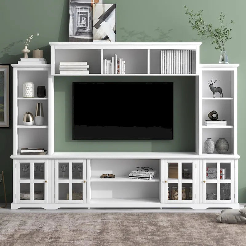 Entertainment Wall Unit with Bridge and Tempered Glass Doors