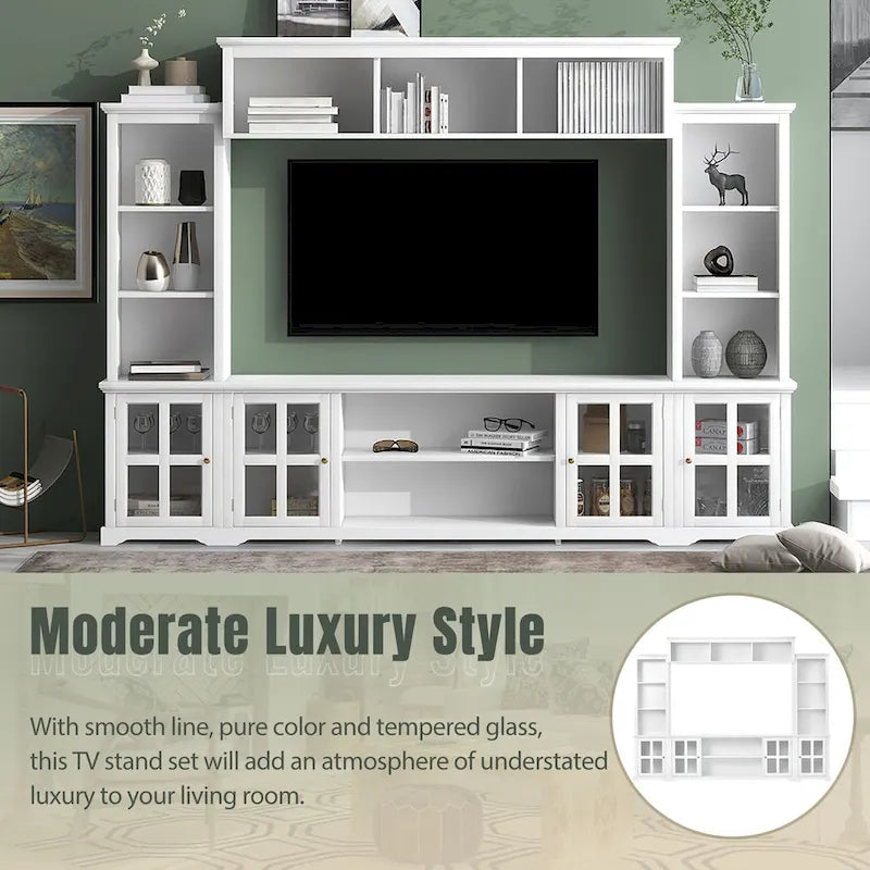 Entertainment Wall Unit with Bridge and Tempered Glass Doors