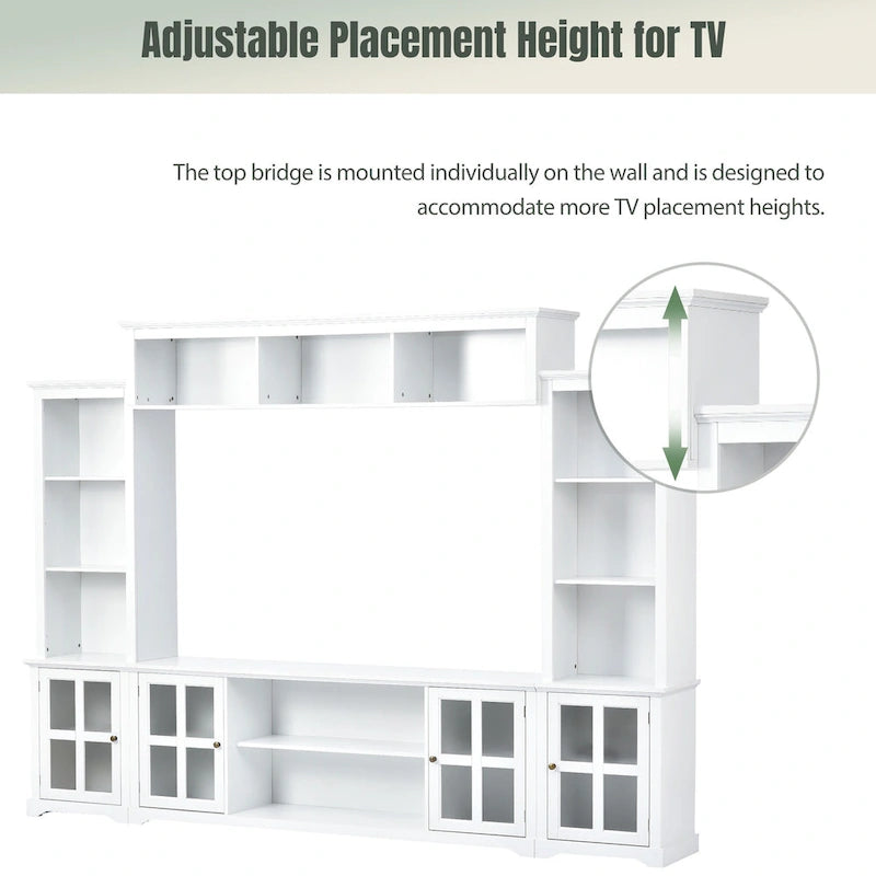 Entertainment Wall Unit with Bridge and Tempered Glass Doors