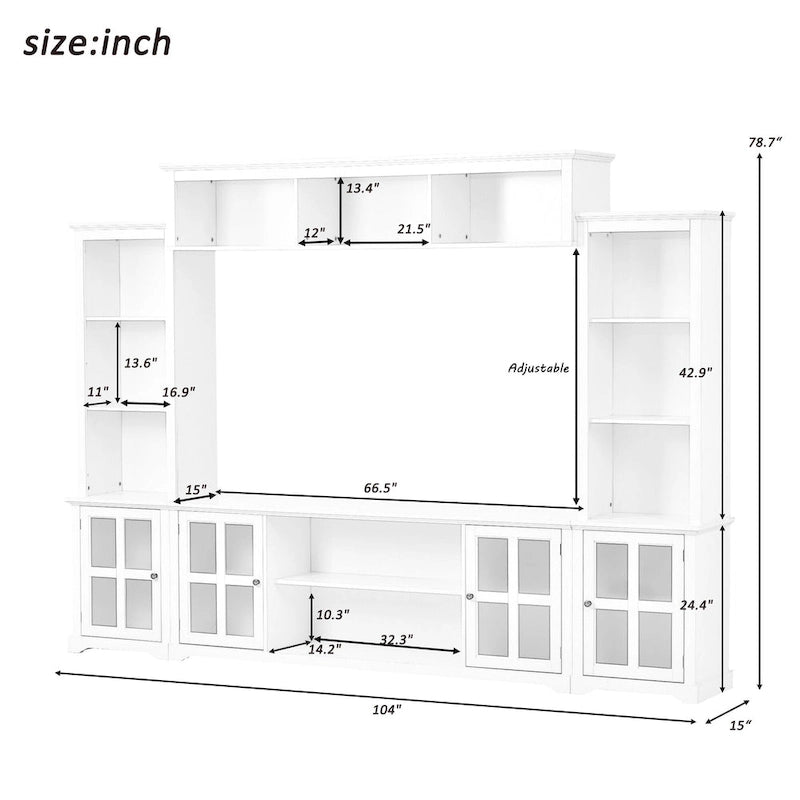 Entertainment Wall Unit with Bridge and Tempered Glass Doors