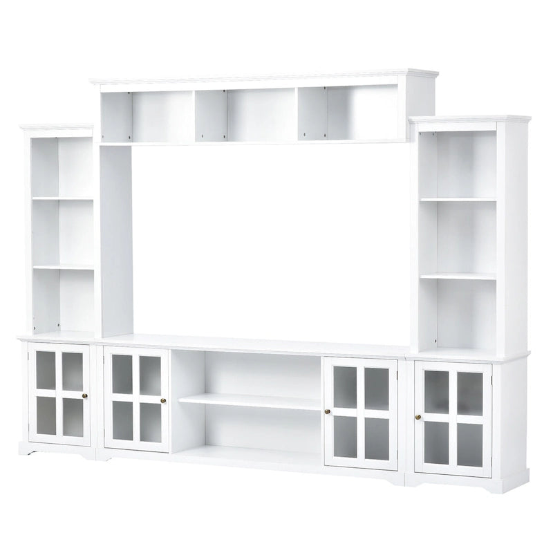 Entertainment Wall Unit with Bridge and Tempered Glass Doors
