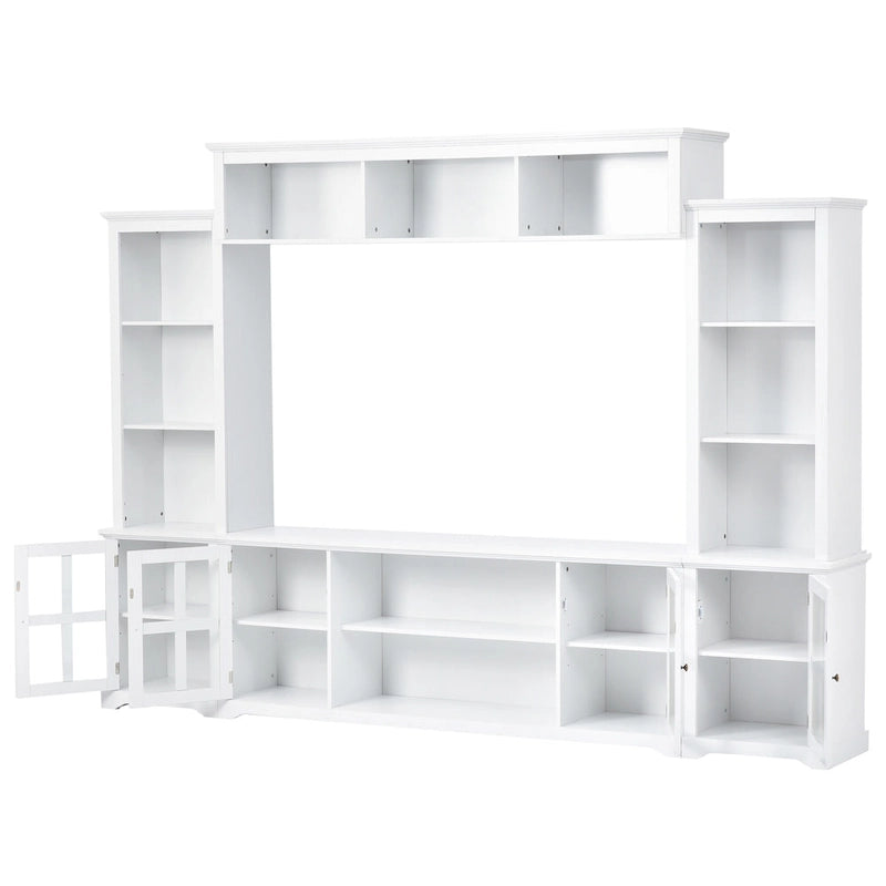 Entertainment Wall Unit with Bridge and Tempered Glass Doors
