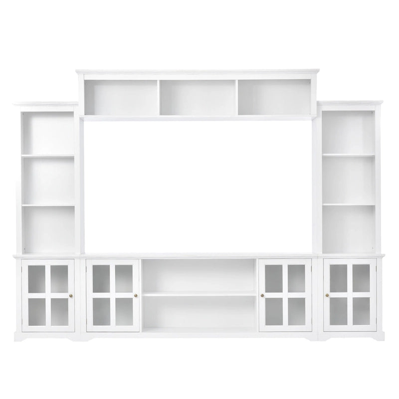 Entertainment Wall Unit with Bridge and Tempered Glass Doors