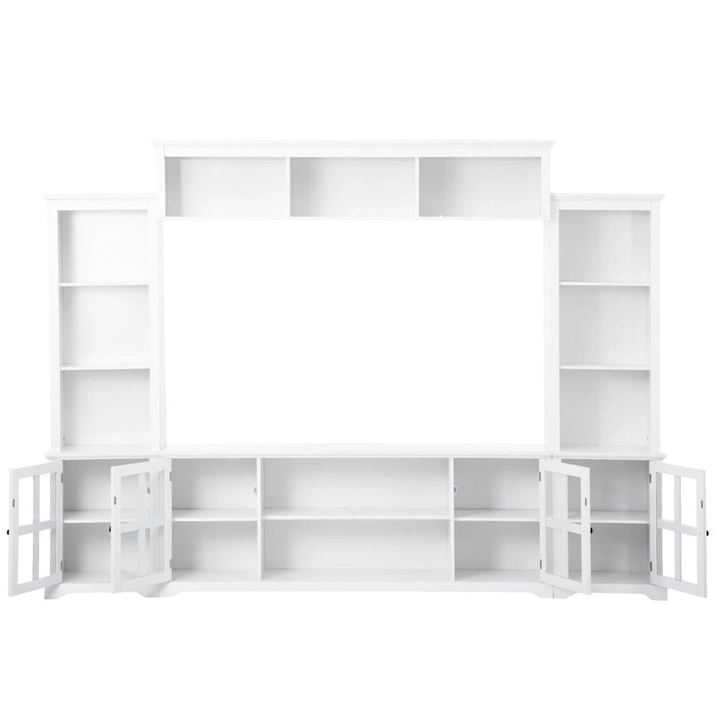 Entertainment Wall Unit with Bridge and Tempered Glass Doors