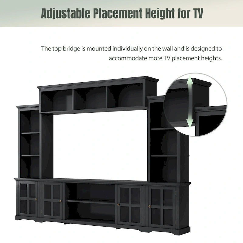 Entertainment Wall Unit with Bridge and Tempered Glass Doors