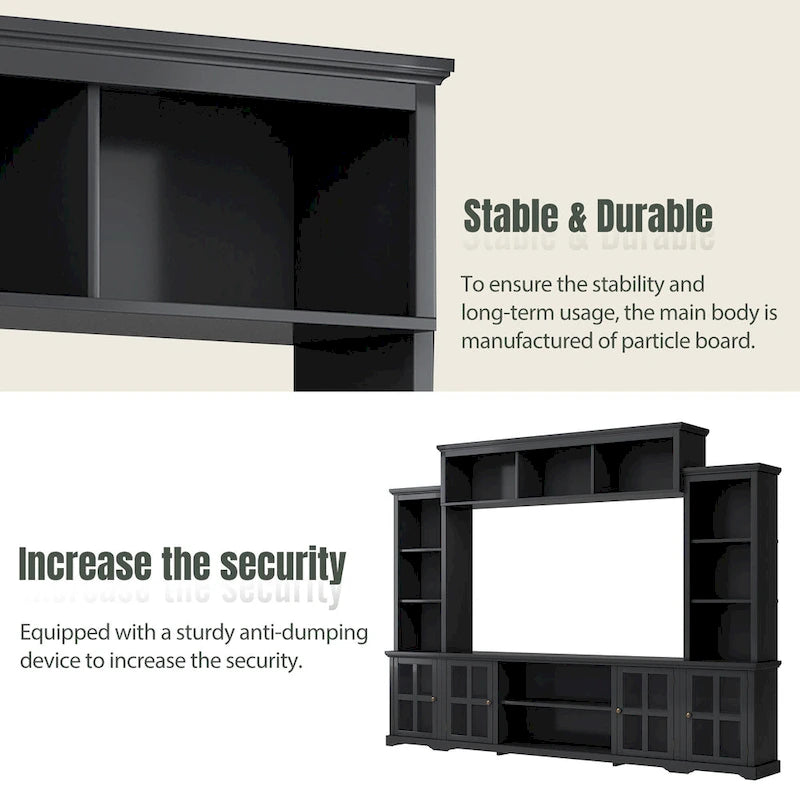 Entertainment Wall Unit with Bridge and Tempered Glass Doors
