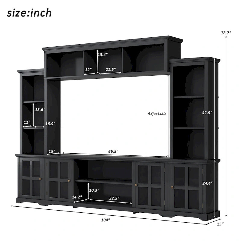 Entertainment Wall Unit with Bridge and Tempered Glass Doors