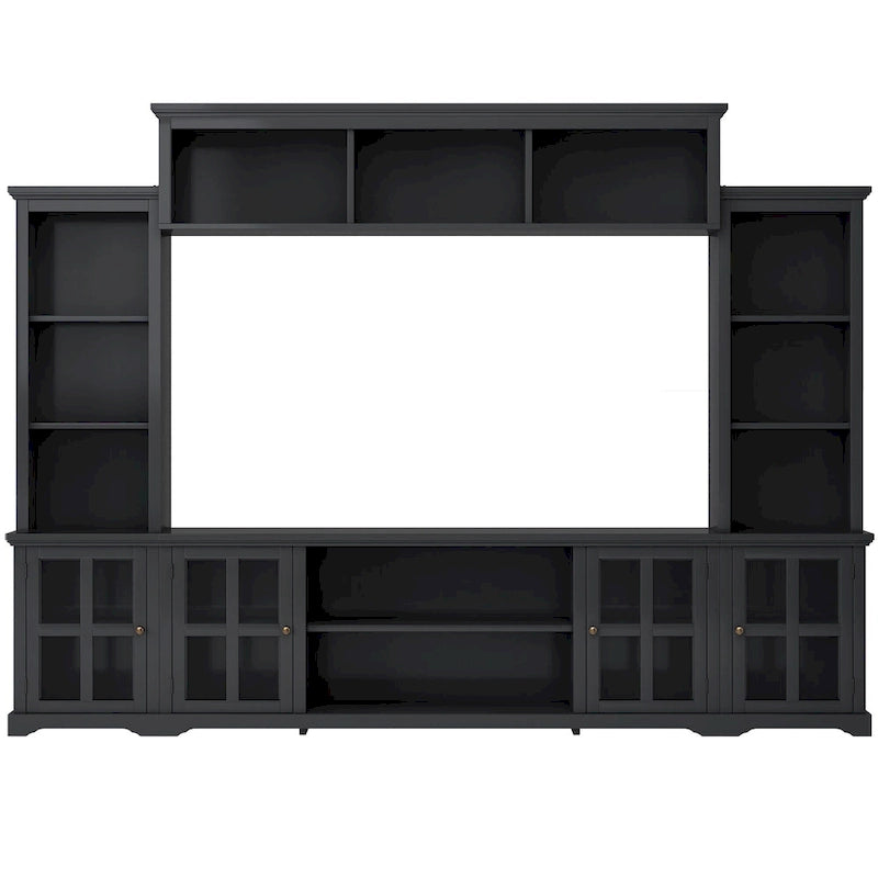 Entertainment Wall Unit with Bridge and Tempered Glass Doors