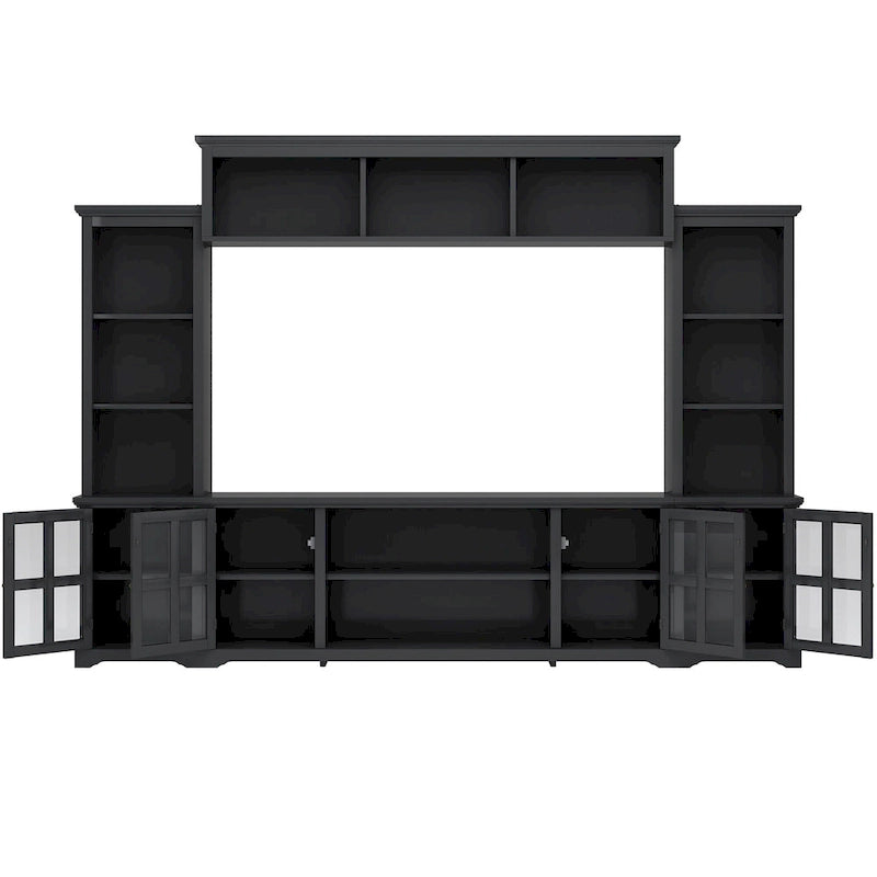 Entertainment Wall Unit with Bridge and Tempered Glass Doors