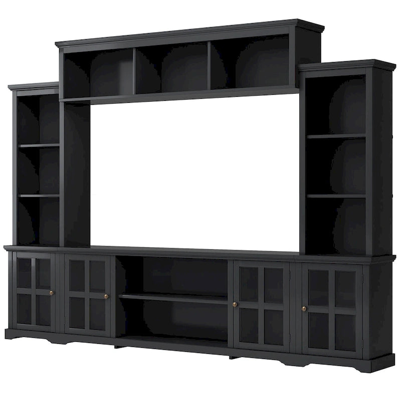 Entertainment Wall Unit with Bridge and Tempered Glass Doors