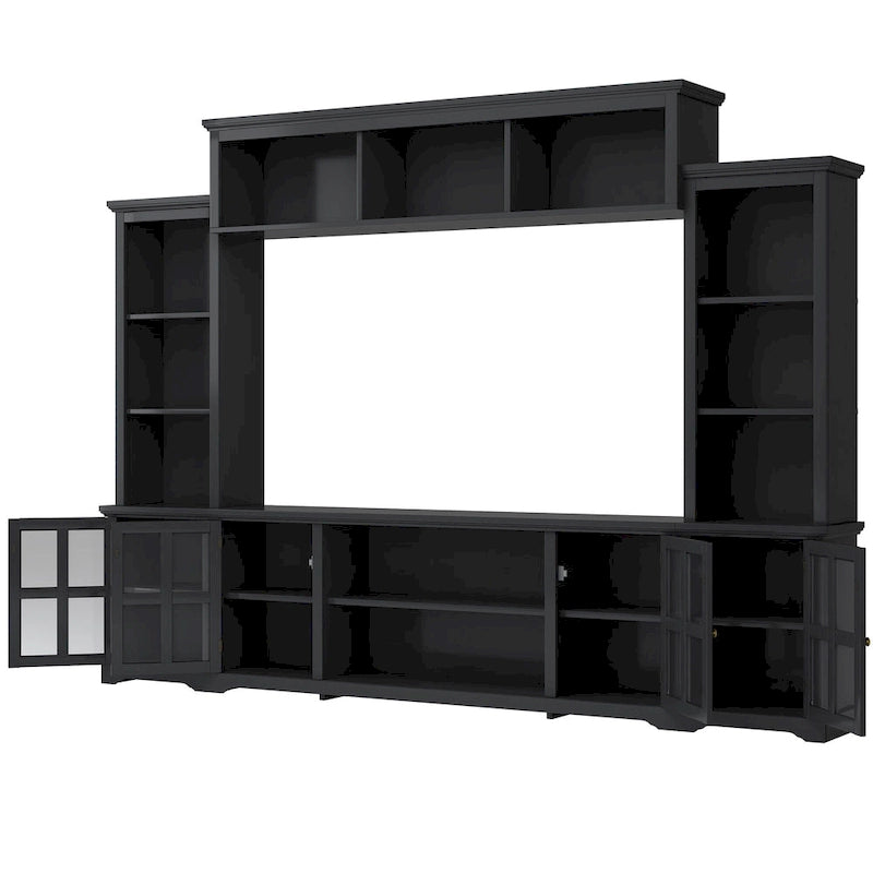 Entertainment Wall Unit with Bridge and Tempered Glass Doors