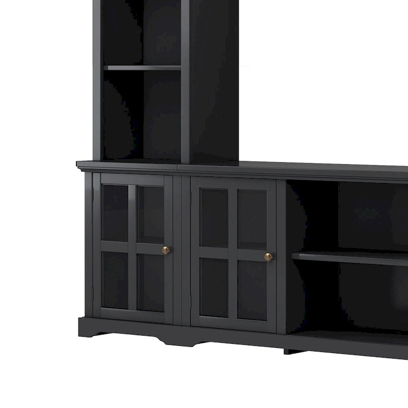 Entertainment Wall Unit with Bridge and Tempered Glass Doors