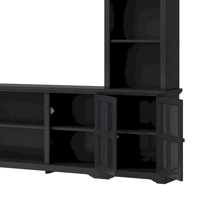 Entertainment Wall Unit with Bridge and Tempered Glass Doors
