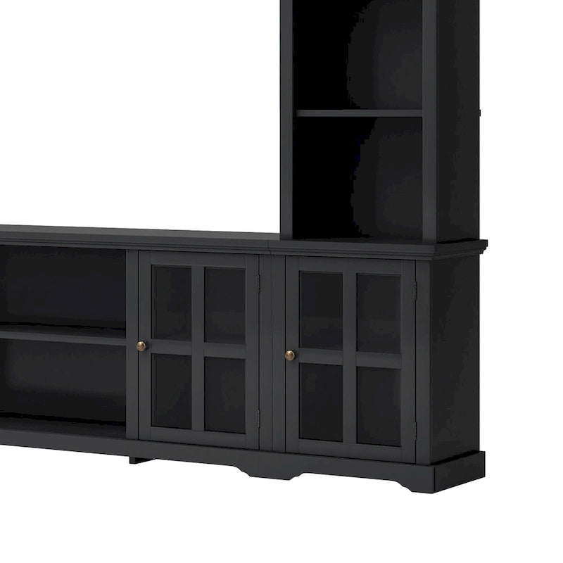 Entertainment Wall Unit with Bridge and Tempered Glass Doors