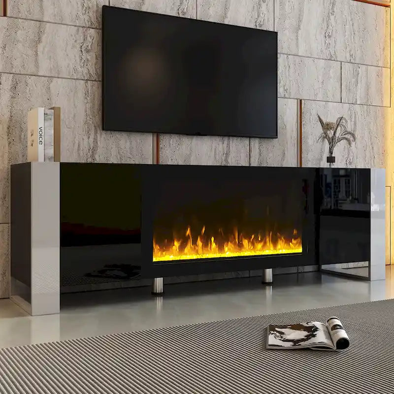 Modern 68.1-Inch Fireplace TV Stand with Two Storage Cabinets