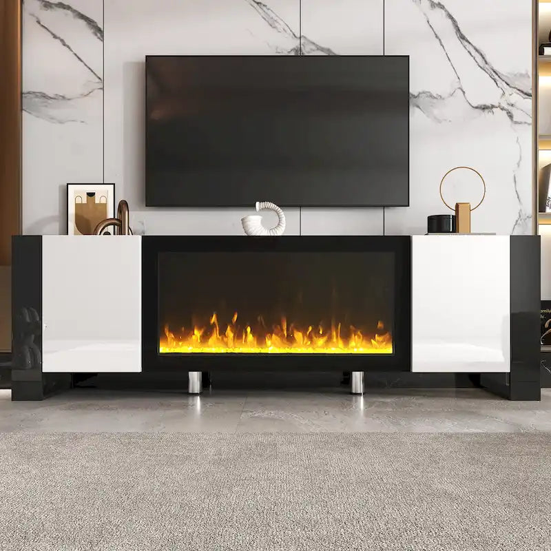 Modern 68.1-Inch Fireplace TV Stand with Two Storage Cabinets