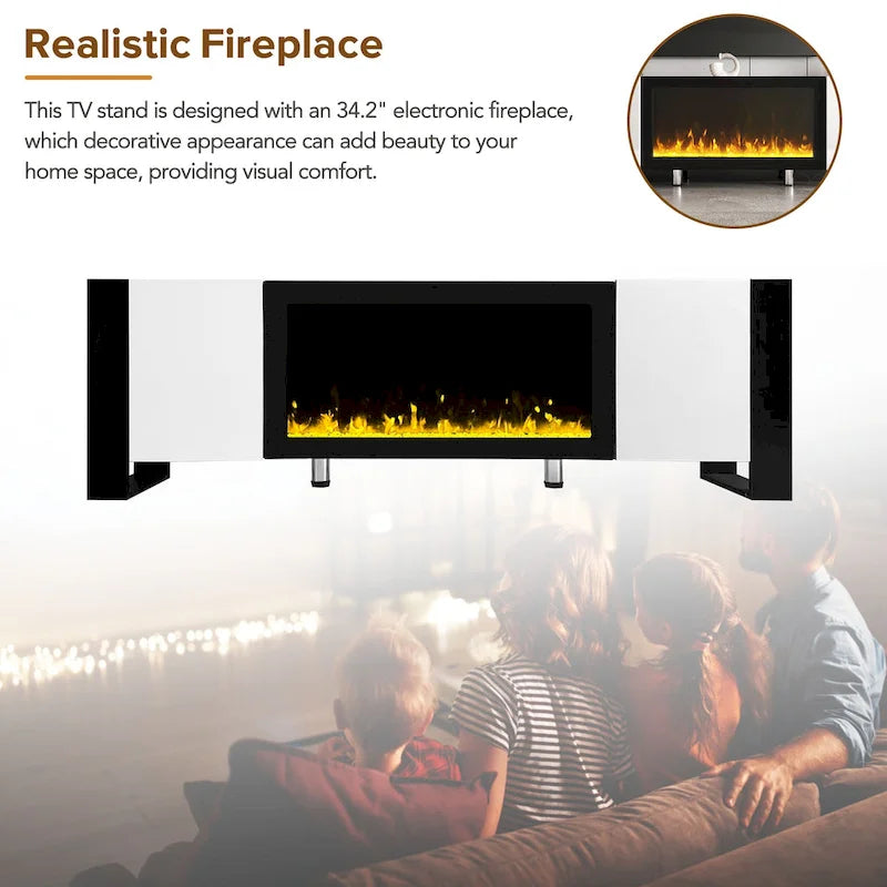 Modern 68.1-Inch Fireplace TV Stand with Two Storage Cabinets