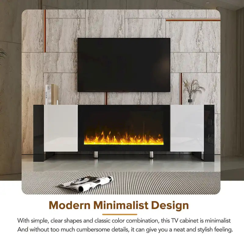 Modern 68.1-Inch Fireplace TV Stand with Two Storage Cabinets