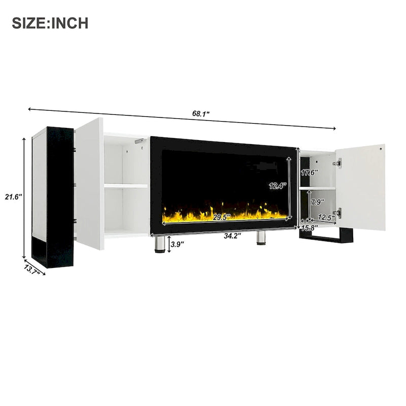 Modern 68.1-Inch Fireplace TV Stand with Two Storage Cabinets