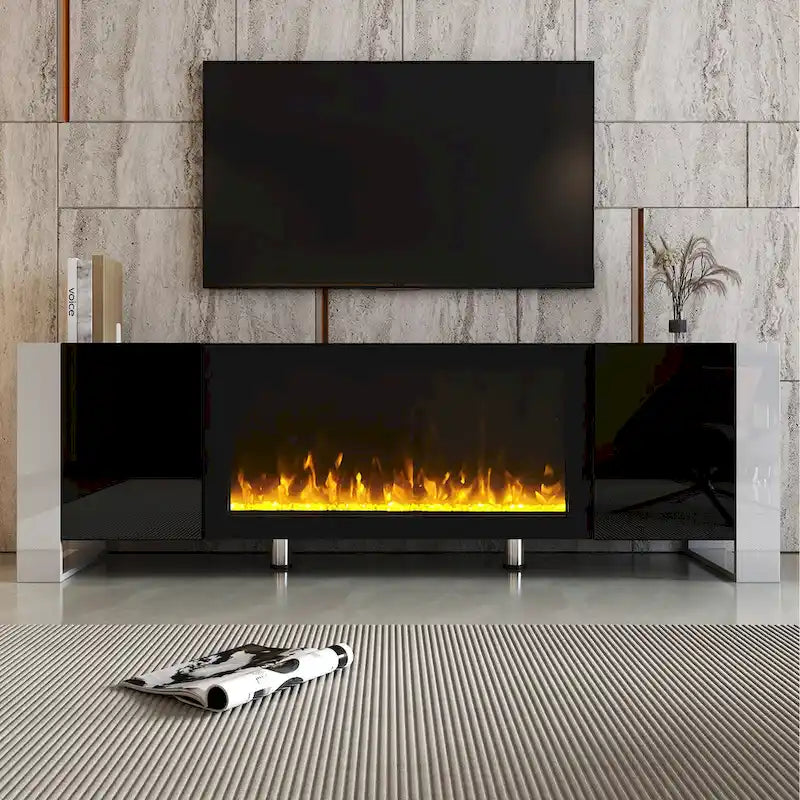 Modern 68.1-Inch Fireplace TV Stand with Two Storage Cabinets