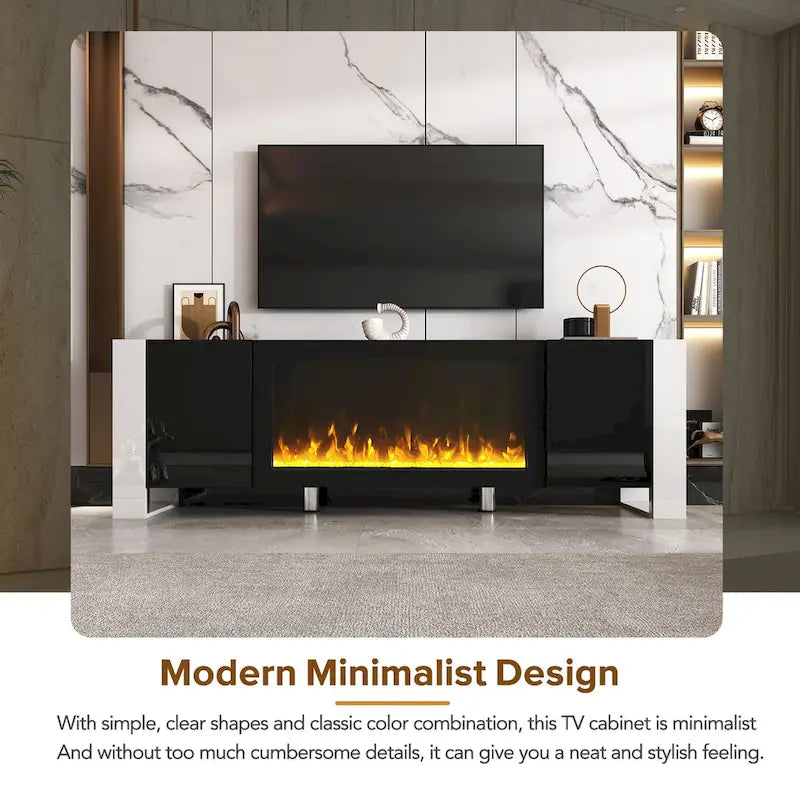 Modern 68.1-Inch Fireplace TV Stand with Two Storage Cabinets